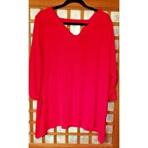 Chico's Traveler's Size 3  Tunic Top Vermillion Red V-Neck 3/4 Sleeve Tags $89